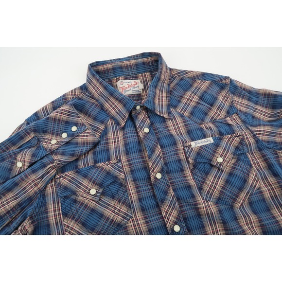True Religion Other - True Religion Men's‎ XL Western Pearl Snap Button Blue Plaid Long Sleeve Shirt
